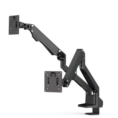 China LOUEVED Dual Height Aluminum Shock Absorber Adjustable Desk Mount VESA Bracket Up to 32 Inch Computer Monitors for sale