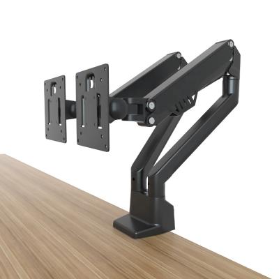 China LOUEVED Aluminum Monitor Desk Mount Fully Adjustable Shock Absorber Double Monitor Arm For Max 30 Inch Flat Curved Computer Screens for sale