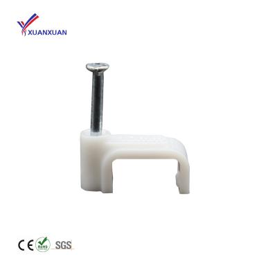 China Unique Design Fixable Hot Selling Ethernet Wall Cable Clamps Flat White Cable Spikes and Electrical Wire Wall Staples for sale