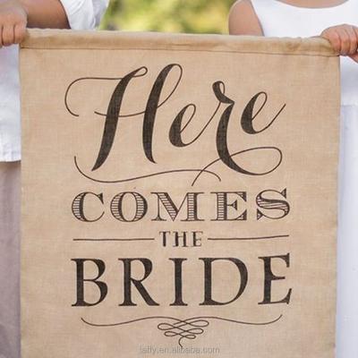 China NEW 2017 Burlap Ceremony Burlap Rustic Wedding Here Comes Bride Sign Bridesmaid Banner for sale