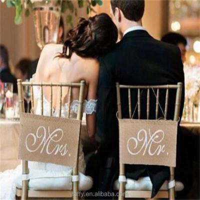 China Hessian Bride and Groom Chair Banner Mr and Mrs Chair Sash Banner Rustic Burlap Wedding Signs for sale