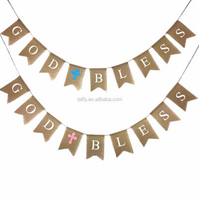 China Burlap Communion Party Baptism Baptism Decoration God Bless Cross Banner Garland Stamen for sale