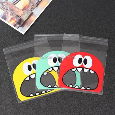 China 3Colors Cartoon Disposable Cute Monster Cookie&Candy Bag Self Adhesive Plastic Bags For Cookies Snack Pack Baking Supplies for sale