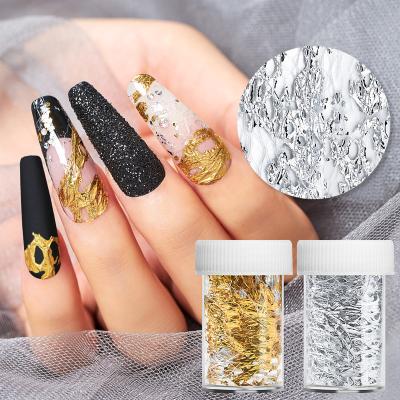 China Hot Selling Stylish And Convenient 3D Mesh Nail Stickers Decals, Nail Art Stickers Gold Sliver Aluminum Nail Decal Wraps DIY Decoration for sale