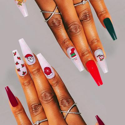 China Easy Apply New Fashion Press On Nails , 30pcs/Boxes Long ABS Artificial Nails Christmas Snowman Man Designed Fake Nails for sale