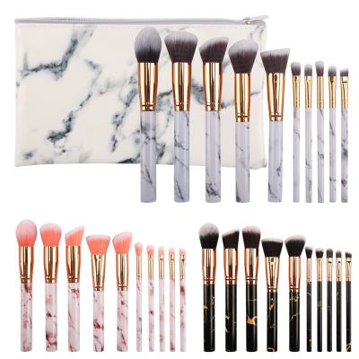 China Angular Blush Logo Fee Sample Synthetic Custom 10 Pcs Base Blush Makeup Brush Marble Premium Cosmetic Tool for sale