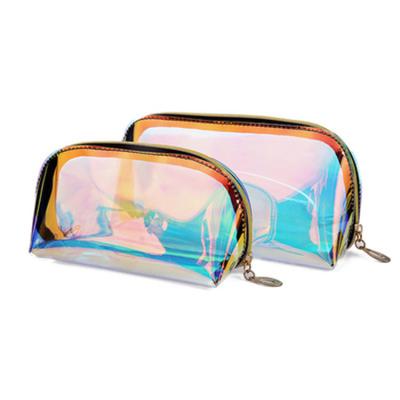 China Magic color laser private label logo TPU waterproof travel cosmetic transparent storage bags for sale