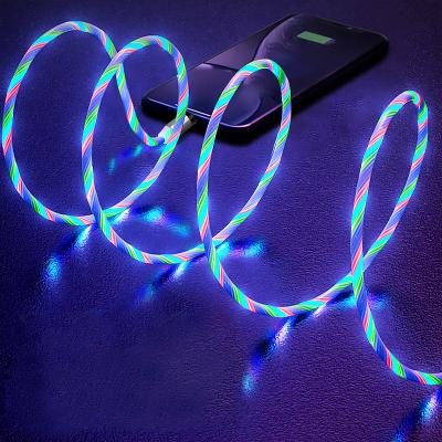 China Magnetic Fast Charging Camera USB Cable Flowing Light Phone Accessories Cable USB Led Luminous Micro Lighting Data Cable for sale