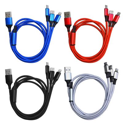 China 3 in 1 Universal USB Charging Cable All in One Nylon Braided Multi USB Data Cable USB Data Charger Cable 3 in 1 Type C Cable for sale