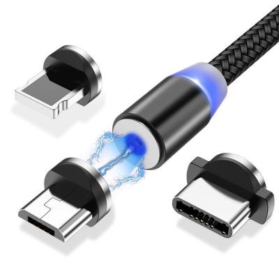 China USB2.0 Nylon Braid 3a Magnetic Fast Charging 3 In 1 Type C Micro Usb Data Multi USB Charging Cables Cable for sale