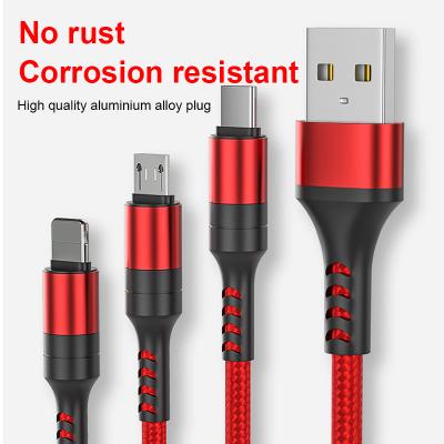 China Charging Cable 3 in 1 Cheapest Usb Data Cable 1.2m Usb C Cable Adapter 3 in 1 Nylon Data Charger Silicone Fast Usb Data Cable for sale