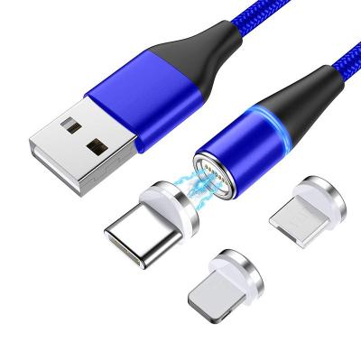 China USB3.0 Magnetic USB Cable 3A 360 Degrees Rotating 3-in-1led USB Flowing Lightweight Charging Magnetic Data Cable for sale