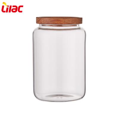 China Lilac Sufficient Stock Glass 2300ml Jars Sustainable With Wooden Lid for sale