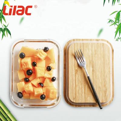 China Lilac 370ml 640ml 1040ml 1520ml Lid Borosilicate Glass Sufficient Running Bamboo Containers Freshness Keeping for Food Storage for sale