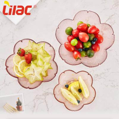 China 140mm / 171mm / 199mm Sufficient Lilac Salad / Cereal / Stock Flower Shape Color Glass Food Plates for sale