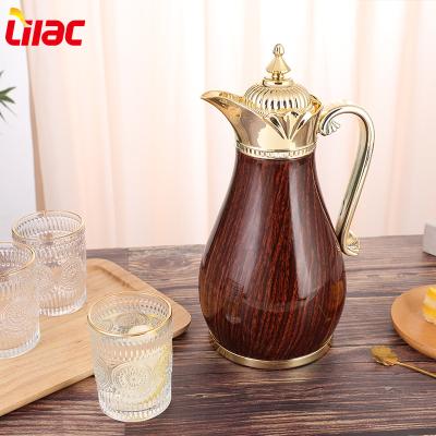 China Lilac Water Inner Plastic Kettle Sustainable Stock Thermal Carafe Glass Sufficient Large Capacity With Style Wood Handle Home Kitchen for sale