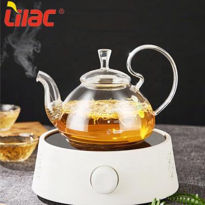 China Stock 600ml 750ml 1100ml Sufficient Hot Selling Lilac Sustainable Borosilicate Glass Microwave Teapot Safe Teapot With PP Handle for sale