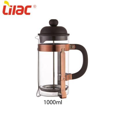 China Custom Sufficient Stock 600ml 800ml 1000ml Coffee Filter Boracilicate Lilac Sufficient Custom French Press Cafetiere for sale