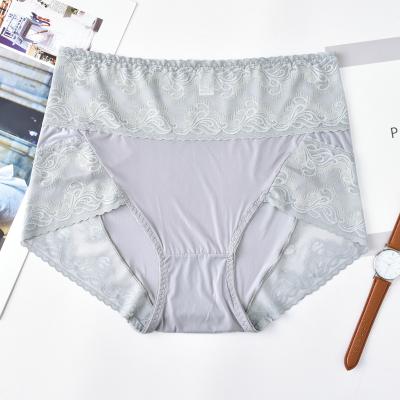 China Anti-Bacterial Ice silk oversized women's underwear Fat women 100kg high waist sexy lace breeches breathable Briefs increase fat for sale