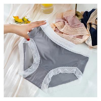 China Anti-Bacterial Custom Logo Satin Soft Lace Panty Underwear Women Wearing Lace Panties for sale