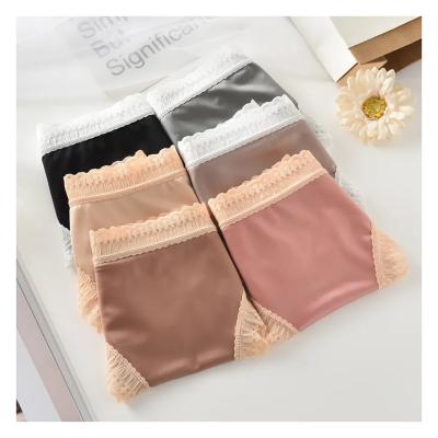 China Anti-Bacterial Cotton Breathable Briefs Plus Size Lace Women Underwear High-waist Belly Lift Large Size Briefs for sale