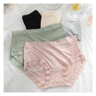 China Anti-Bacterial Lace Sexy Fashion Solid Color Briefs Girls High Waist Seamless Underpants for sale