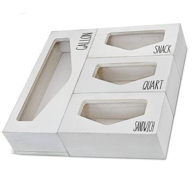 China White Viable Kitchen Slider Quart Sandwich Snack Bags Drawer Food Storage Box Holder Wood Bag Storage Ziplock Organizer for sale