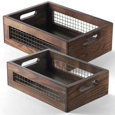 China Wooden Assembly Storage Box Kitchen Bathroom Office Nesting Countertop Metal Wire Storage Basket Organizer Box Crates for sale