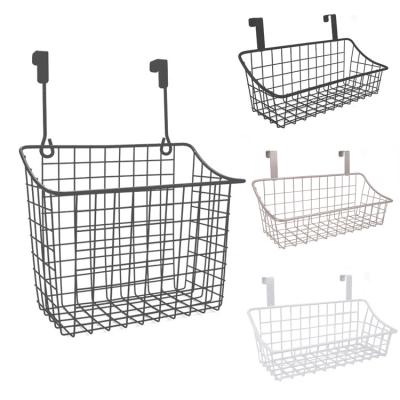 China Hanging Kitchen Sink Dish Organization Storage Basket Trash Can Rack Rectangular Metal Wire Grid Basket With Hook for sale