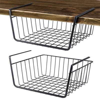 China Assembly Household Kitchen Hanging Under Shelf Wire Storage Basket Metal Sliding Basket Organizer For Cabinet Shelf for sale