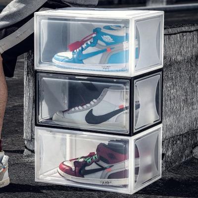 China M Size Clear Plastic Stackable Sneaker Display Case Viable Plastic Stackable Sneaker Magnetic Acrylic Shoe Display Boxes&bin for sale