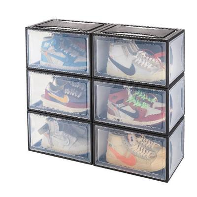 China Customized Viable Transparent Black Clear Giant Giant Plastic Plastic Drop Front Shoes Sneaker Storage Display Box for sale