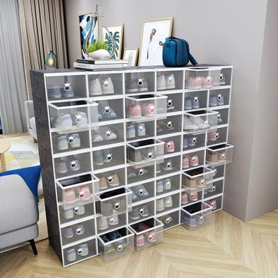 China Sustainable Foldable Stackable Clear PP Container Drawer Shoe Box Storage Sneakers Show Box for sale