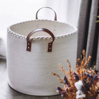 China Cotton Rope Storage Laundry Bag Minimalist Commercial Woven Foldable Laundry Basket Durable for sale