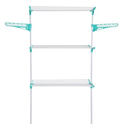 China 3 Tier and Wheel 3 Tier Rolling Wheel Clothes Adjustable Garment Drying Rack Clothes Laundry Rack with Foldable Wings Shape for sale