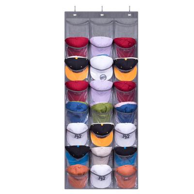 China 24 Modern Large Clear Pockets Over The Door Hat Organizer For Baseball Caps Hat Rack For Wall Protect Hat Display Rack Storage for sale