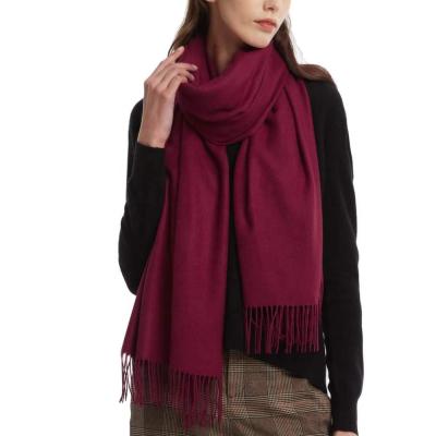 China 2020 New Style 180g Polyester Ladies Polyester Scarf Low MOQ With Tassel Cashmere Feel Solid Color Soft Scarf for sale