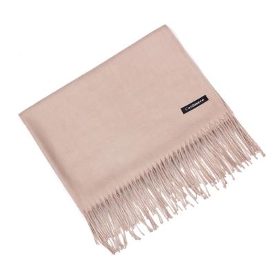 China 100% Polyester Plain Cashmere Scarf Hijab Winter Neck Scarf Solid Color Muslim Shawl Beige 100% Long Scarf for sale