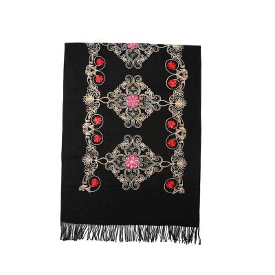 China Embroidery Squishy Ultra Soft Bohemian Floral Shawls Fashion Winter Scarf For Lady Cashmere Female Hijab for sale