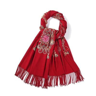 China Long Ladies Viscous Viscous Embroidery Bohemian Floral Scarves For Women Feminine Woman Fashion Shawl Scarf Hijab for sale