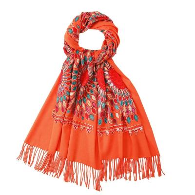 China Wrap Sun Viscous Elegant Bohemian Flower Embroidered Warm Winter Scarf Shawl Long Scarves For Ladies Floral Cashmere Hijab for sale