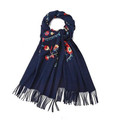 China 2020 Hot Selling Ladies Viscous Embroidery Floral Viscous Shawl Long Wrap 100% Pashmina Scarves Fashion Shawl for sale