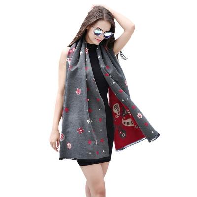 China Viscous Woman Scarf Jacquard Floral Winter Wraps Paisley Viscous Bohemian Warm Shawls For Lady Female Long Neck Flower Scarf for sale