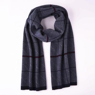 China Wool factory business wholesale wool knitted scarf plaid jacquard winter mens scarves custom made for sale