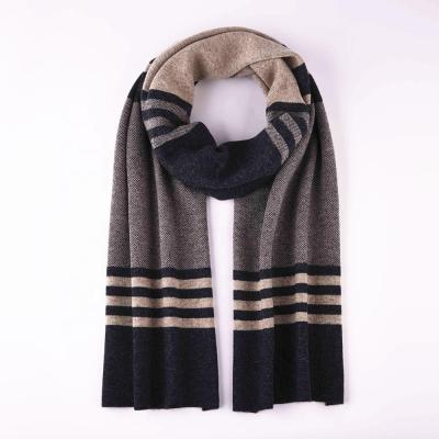 China Wool Boutique Wool Knitted Neck Scarf For Men Jacquard Mens Winter Stripe Scarves Custom Design Gentlemen Business Scarf for sale