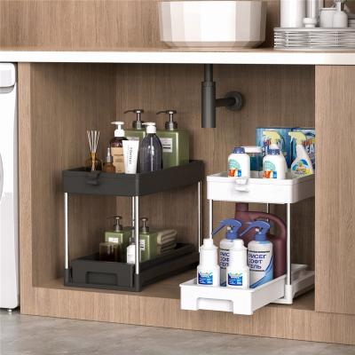 China 2-Layer Kitchen Bathroom Organizer Desktop Foldable Spice Stand Viable Under Sink Organizer With Free Sample for sale