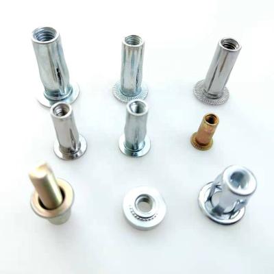 China Durable Aluminum Flat Head Slotted Open End Copper Coloryellow Galvanized Rivet Knurling Nut With Hole for sale