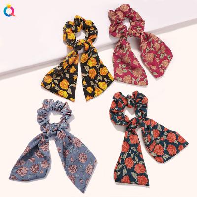 China YIWU QIYUE Fashionable Printing Scrunchies Patterns Colorful Scarf Scrunchies for Women Girls Hair Decoration Daliy Life Hair Scrunchies for sale