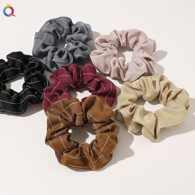 China Smart Casual White Line Twill Hair Scrunchies Scrunchy Hair Tie Ponytail Holder for sale