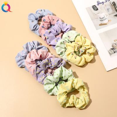 China QIYUE Korea hair decoration Macaron fashion colors Cherry Print Scrunchies For Girls for sale